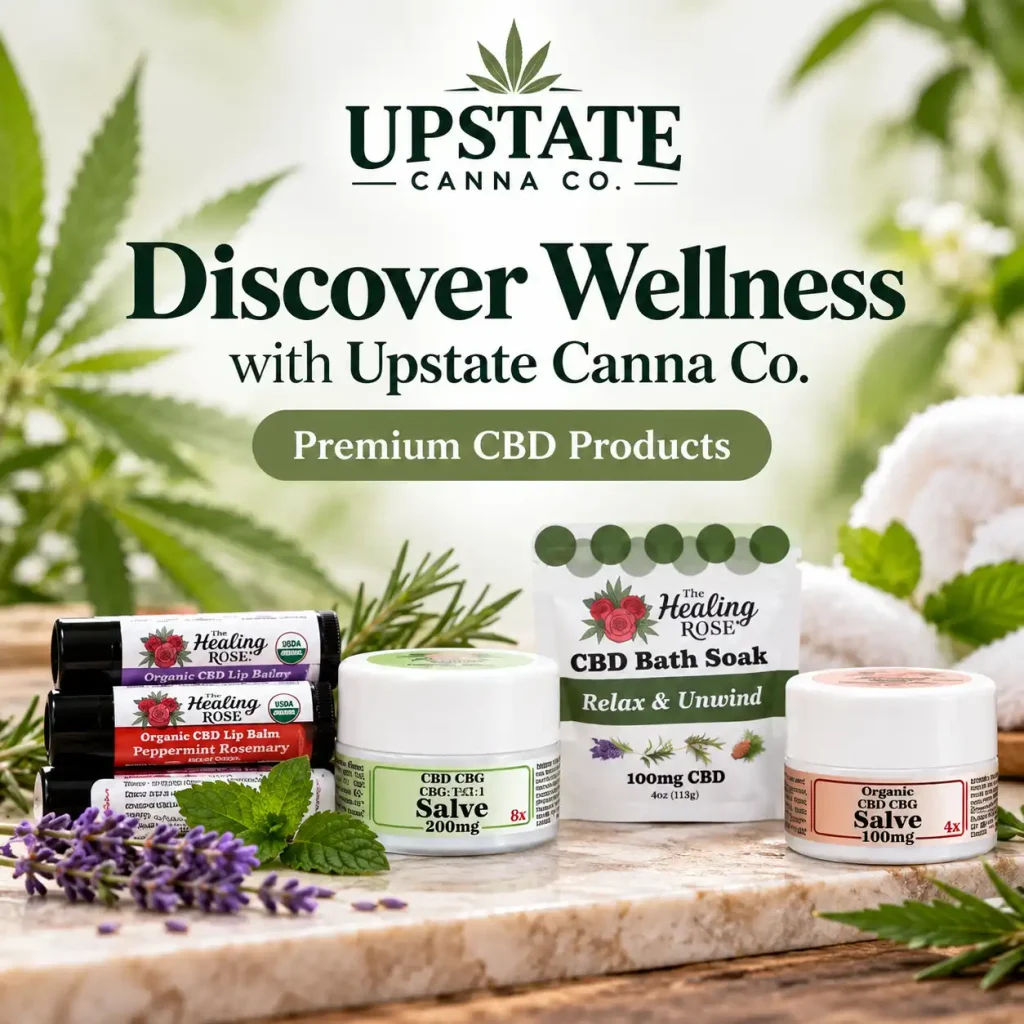 Premium CBD products from Upstate Canna Co. in Schenectady, NY featuring CBD salves, lip balms and bath soak.